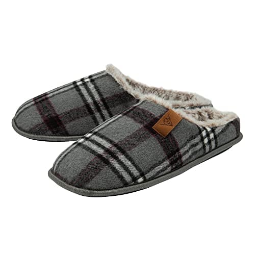 Image of DUNLOP Mens Check Mule Slippers - Charcoal - UK 7