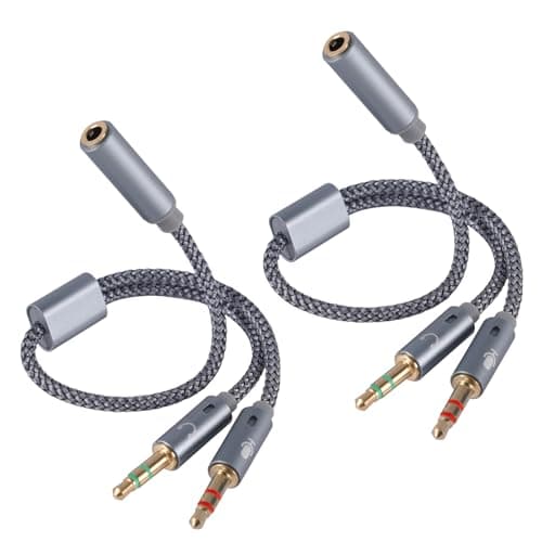 Image of BTFO 2pcs 2-in-1 Headphone & Microphone Splitter Cable, 3.5mm/0.14in Female to Dual 3.5mm/0.14in Male Audio Adapter Y-Splitter for Gaming Headset PC Laptop Computer Speaker (Gray)