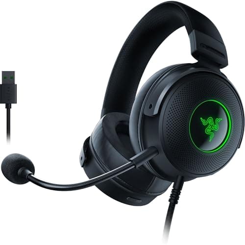 Image of Razer Kraken V3 HyperSense Wired USB Gaming Headset w/Haptic Technology: Triforce Titanium 50mm Drivers - THX Spatial Audio - Hybrid Fabric & Leatherette Memory Foam Cushions - Detachable Mic