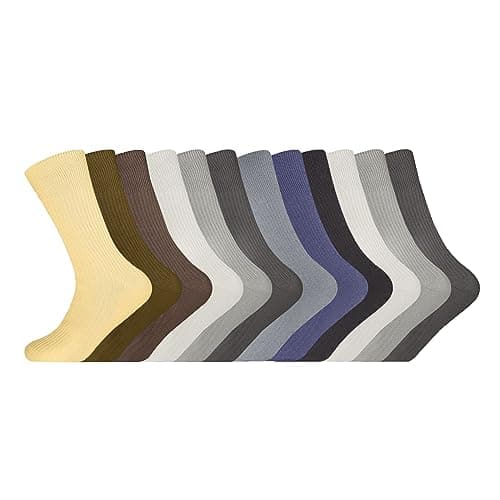 Image of VELVETIO 12 Pair Mens Socks Fashion Mix Colour, Diabetic Non Elastic UK Size 6-11, EUR 39-45, 100% Cotton Breathable Soft Loose Top Socks for Swollen Feet & Legs