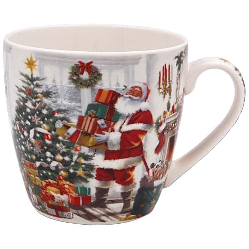 Image of The Leonardo Collection Santa Breakfast Mug for Hot Drinks | Reusable Fine China Coffee Cups for Kitchen & Home | Printed Tea Mugs for Every Occasion | Durable Cup for All Types of Beverages