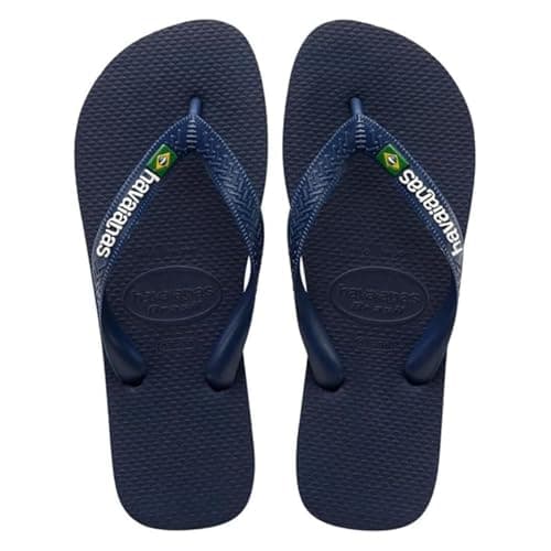 Image of Havaianas Brasil Logo Unisex Adults FlipFlop Navy Blue 3.5/4 UK