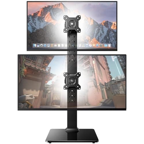 Image of HUANUO Dual Monitor Stand for 13" to 34" Screens, Max Load 20kg, Vertical Dual Monitor Mount, Freestanding Computer Screen Riser with Swivel, Tilt, Rotation, 13 Height Settings, Max VESA 100x100