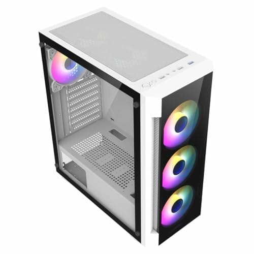 Image of CiT Destroyer White Mid-Tower PC Gaming Case ATX with 2 x Tempered Glass Panels - 70%/30% Tint On Front & Side Tempered Glass Panels with6 x Infinity 120mm ARGB Inner-Ring Fans & 6-Port Hub Included
