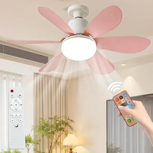 Image of YumSur Ceiling Fans with Lights,E27 40W Ceiling Lamp with Fan RC Timing, 3 Speeds 3 Colors (3000-6500K) LED Lights, Quiet Fan 6 Blades,Modern Fan Lamp for Bedroom Living Room(style1 Pink)