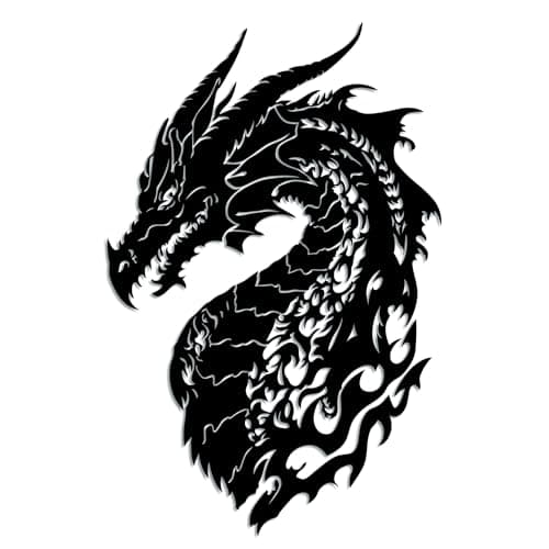 Image of YITOBA Dragon Metal Wall Art Black Fantasy Wall Decor for Men, Metal Dragon Head Wall Mount Medieval Room Decoration for Living Room Bedroom Office Man Cave Lover Gifts (Black)