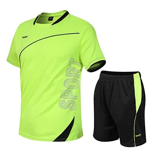 Image of Gavena Kids Sport Shorts Sets Boys Football Training Suit Shorts and T-shirt Set School PE Tracksuit Mesh Sport Uniform Jersey Kit (Green,12~13 Years)