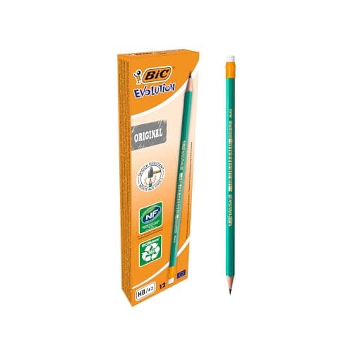 Image of BIC Ecolutions Evolution 655 HB Pencil with Eraser (Pack of 12), Green