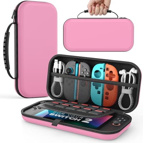 Image of MoKo Carrying Case for Nintendo Switch 2(2025), Protective Hard Shell Portable Travel Carry Case Pouch Holds 10 Cartridges with Pockets for Switch 2 Accessories and Games, Pink