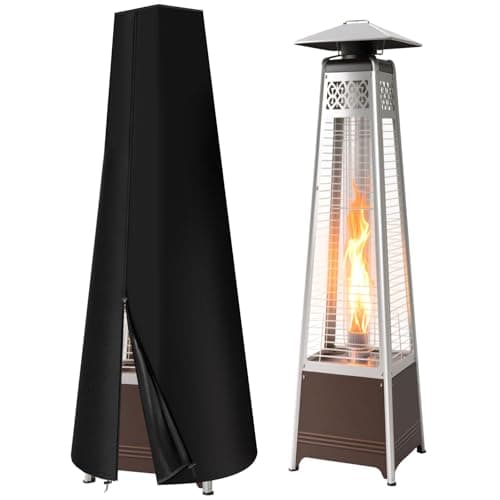 Image of RICHIE Patio Heater Cover Heavy Duty 420D Oxford Fabric Garden Protector Cover for Pyramid Stand Up Heater Waterproof (221x48x53cm), Black