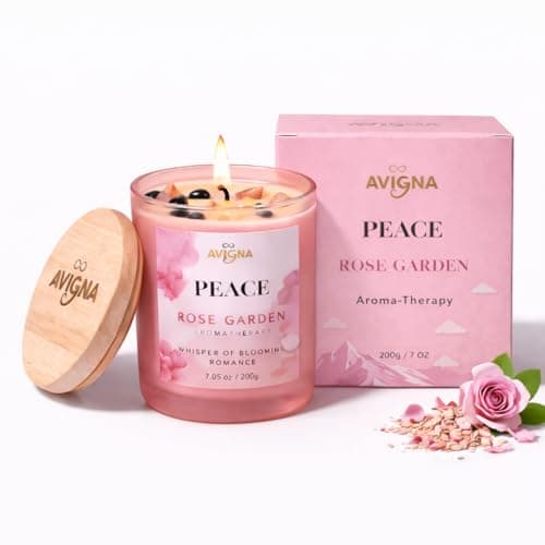 Image of AVIGNA Luxury Rose Garden Large Scented Candles,200g Aromatherapy Candle for Bedroom, Bathroom Spa & Cosy Home Décor, Long Burning Jar Candle with Bamboo Lid, Scented Candles Gifts for Women & Men