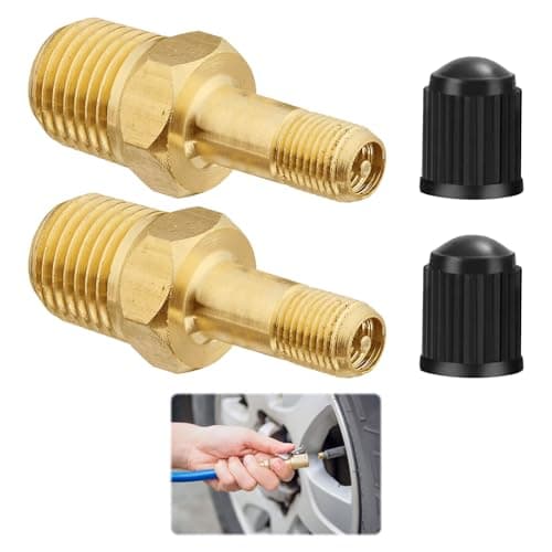 Image of 2 Pcs Brass Air Inflator Adapter, 1/4in Npt (M) to Standard Schrader Valve (M) Air Pump Valve Connector for Auto Tyre Valve Adapter, Tyre Inflator Adaptor for Air Hose, Air Chuck, Air Compressor Tank