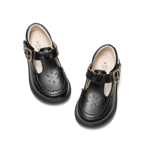 Image of DREAM PAIRS Girl Mary Jane Dress Shoes - Ballet Flats for Girl School Uniform Shoes for Toddler Little Girls,Size 9 Little Kid,Black,KKUMFA2509