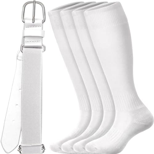 Image of ROLVNHTV Youth Baseball Aocks and Belt Combo Set Softball Belt with Softball Sock Elastic Waist Belt for Gril and Boy…, White, Youth