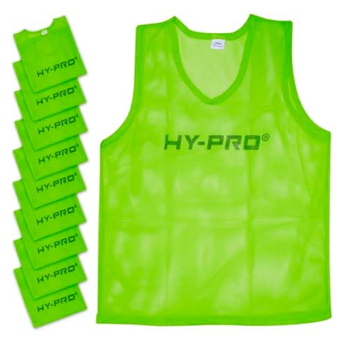Image of Hy-Pro Training Bibs Football 10 Pack - Green Mesh Netball Bibs Adult, Lightweight Sports Vests for Football Training Equipment Gifts, Rugby, Basketball & Team Practice - Size L