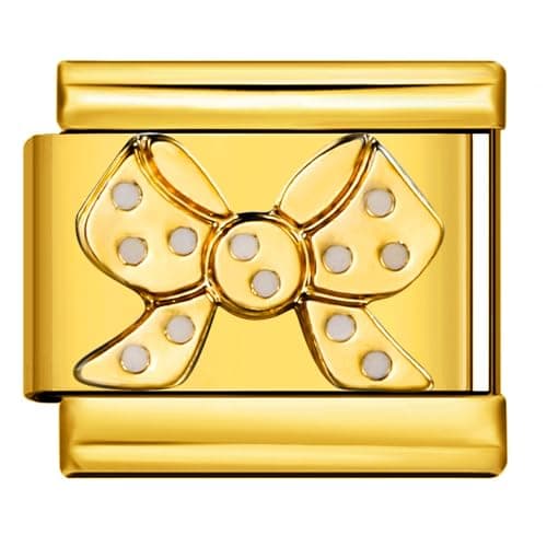 Image of Mon & Sons Bow Knot Birthday Gift 18k Gold Silver Italian 9mm Link Stainless Steel Bracelet Charm Compatible With 9mm Link