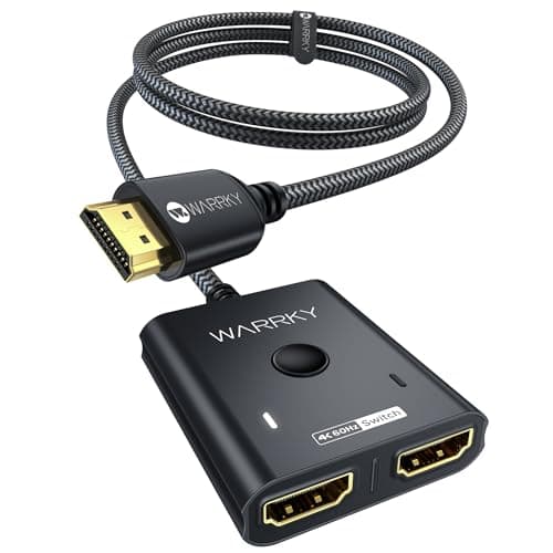 Image of WARRKY HDMI Switch 4K 60Hz 2K 144Hz Bidirectional Switcher, [Aluminium Case, Nylon Braided] HDMI Splitter 2 in 1 out (ONLY 1 Monitor) Compatible with TV stick, Xbox, PS5/4, PC, Black