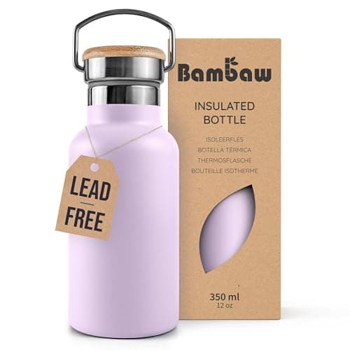 Image of Bambaw High-Grade Stainless Steel Water Bottle 350ml, Insulated Metal Water Bottle 350ml, Keeps Drinks Hot 12h & Cold 24h, Reusable, Leak-Proof & Sturdy (Lavender Haze)
