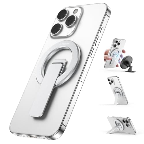 Image of Magtame Magnetic Phone Stand Grip, Double-Sided Strong Magnetic Desk Holder for Mag&safe and Smartphone, Foldable Adjustable Kickstand Silver