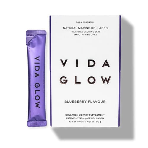 Image of Vida Glow - Natural Hydrolysed Marine Collagen Sachets | Promotes Glowing Skin + Smooths Fine Lines (Blueberry, 30 Sachets)