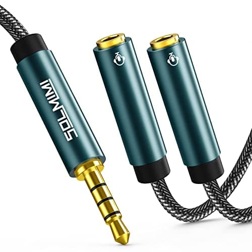 Image of SOLMIMI Headphone Splitter for 2 Headphones, TRRS 3.5mm Male to 2 Female Audio Jack Splitter Adapter Compatible with Two Headsets or Microphones to PC, Laptop, Smartphones, PS4, PS5, Xbox - 1 FT