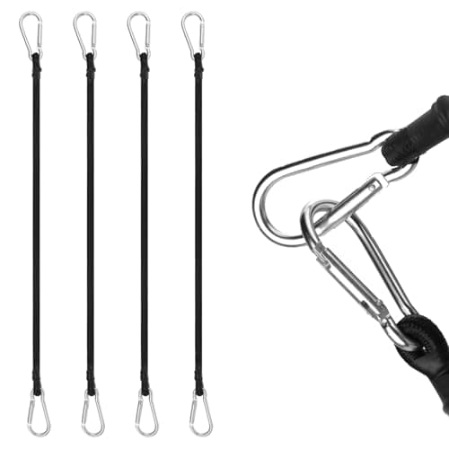 Image of URAQT Bungee Cords with Carabiner Clips 60 CM, 4 Pack Long Heavy Duty Carabiner Bungee Cord, Retractable Straps, with Carabiner Hooks for Roof Racks, Trailers, Camping, Tarps, and Travel for All Users