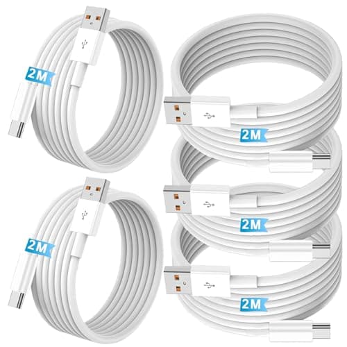 Image of 5pack USB A to C Cable【5 * 2M】 Fast Charging 6A Quick Charger Cord, Compatible with iPhone 17/16/15, Samsung Galaxy S10 S9 S8 Plus, Note 10 9 8, LG V50 V40 G8 G7 (White)