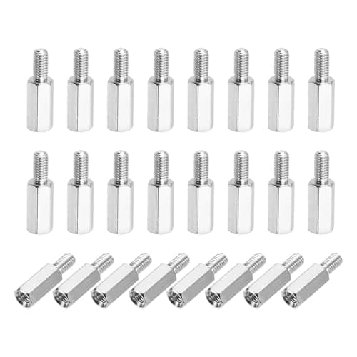 Image of sourcing map Hex Spacer Screws, M3x10mm+6mm Male to Female Thread Brass Nickel Plated Motherboard Standoffs Spacer Pillars for PCB Circuit Boards FPV Quadcopter Drone DIY, Pack of 24