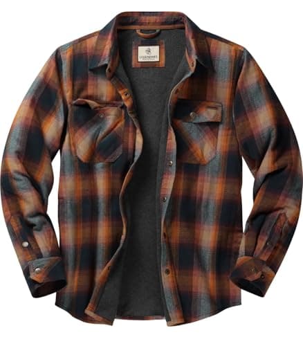 Image of Legendary Whitetails Men's Archer Flannel Thermal Lined Shirt Jacket, Quilted Insulated Work Coat Thick Outerwear Snap Down Overshirt, Big Sky Cabin Plaid, Large