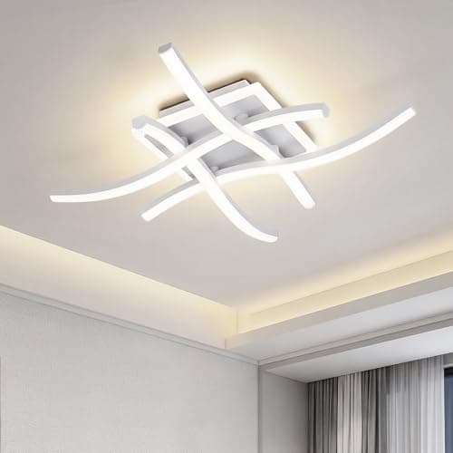 Image of MELAYR LED Ceiling Lights, 29W 2900LM Curved Design Ceiling Lighting, 5 Built-in LED Boards, 3000K/4500K/6500K with Memory, Modern Ceiling Fixture for Living Room Bedroom Kitchen Hallway, White