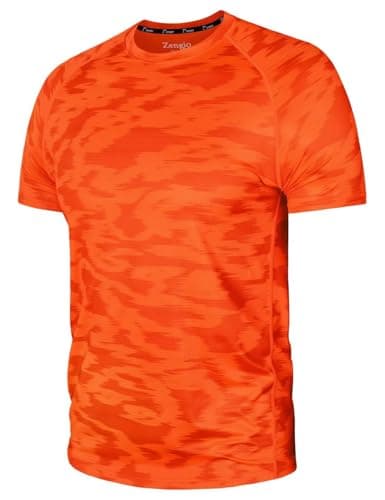 Image of Zengjo Men's Moisture Wicking Running Top, Quick Dry Shirt for Sports(Neon Orange,XXL)
