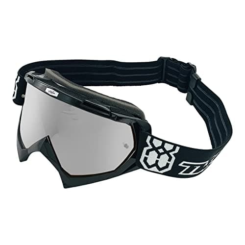 Image of TWO-X Cross Goggles - Motocross Goggles with Mirrored Silver Lens - Scratch-Resistant Motorcycle Cross Goggles - Enduro & Downhill - Race Model - Black
