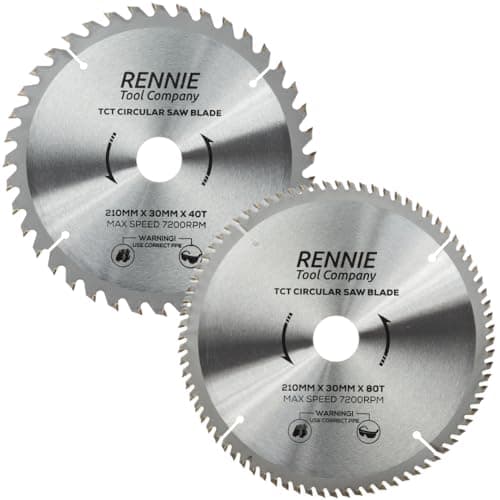 Image of 2 Pack - 210mm x 30mm x 40T & 80T TCT Circular Wood Saw Blades Includes 25mm 20mm & 16mm Bore Reduction Rings. Compatible with Festool Bosch Makita Dewalt Circular Saw Etc, Fits 216mm circular saws.