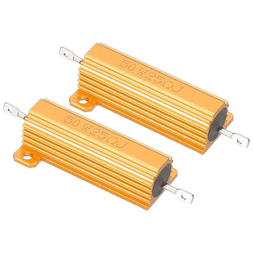 Image of PATIKIL 50W 25 Ohm Aluminum Shell Resistor, 2 Pack Aluminum Housing Resistor Housed Case Wirewound Resistors Screw Tap Power Resistor 5% Tolerance, Golden
