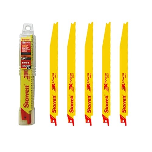 Image of Starrett Multi Purpose Reciprocating Saw Blade - 5 Pieces BT910-5 Bi-Metal 225 mm/9" Inch 10TPI Unified Shank - Compatible with Bosch Dewalt Makita & Many Others