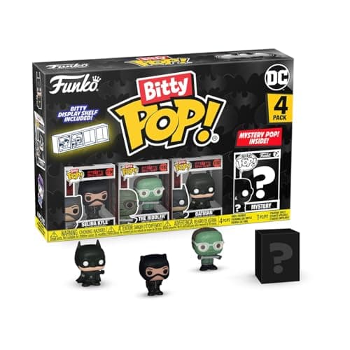 Image of Funko Bitty Pop! Batman 85th - Catwoman 4PK and A Surprise Mystery Mini Figure - 0.9 Inch (2.2 Cm) - DC Comics Collectable - Stackable Display Shelf Included - Gift Idea - Party Bags Stocking