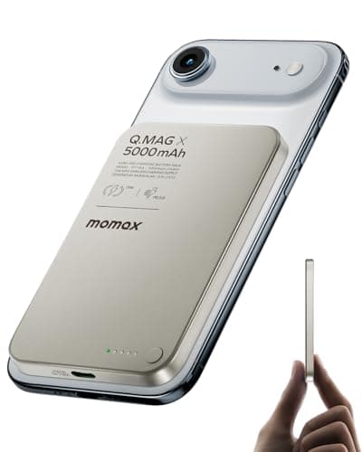 Image of MOMAX Magnetic Power Bank 5000mAh, Ultra-Slim MagSafe Battery Pack for iPhone 17/16/15/14/13 Series, 7.5W Wireless & 20W PD Fast Portable Charger, Aluminium Alloy Power Bank Magsafe with USB C Cable