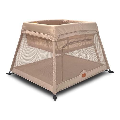 Image of Venture Airpod Travel Cot – Lightweight Foldable Baby Cot with Newborn Insert, Mattress, Storage Bag & Playpen Function – Breathable Mesh Sides – Suitable from 0 to 3 Years - Beige