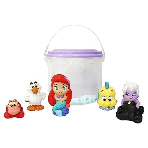 Image of Disney Store Official Bath Toy Set for Kids, The Little Mermaid, 5 Pc., Playset Includes Bucket with Straining Lid and Five Figures, Suitable for Ages 6 Months+