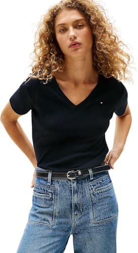 Image of Tommy Hilfiger Women’s Short Sleeve T-Shirt New Slim Cody V-Neck, Blue (Nos Desert Sky), L