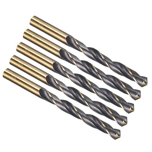 Image of PATIKIL 10.5mm Drill Bit, Jobber Straight Shank 4341 High-Speed Steel 118° Black and Gold Finish for Medium-hard Metal Steel Acrylic - 5 Pack