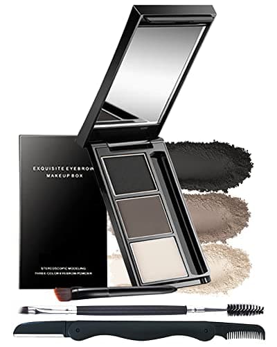 Image of Eyebrow Powder Makeup Kit-3 Colors Eye Brow Tint Powder Palette Long-Lasting Waterproof, Black Brown Series EyeBrow Filler, Fill & Sculpt Full Brows,With Mirror,Brow Tool, Vegan & Cruelty Free-Set 01