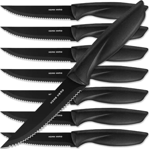 Image of Home Hero Ultra-Sharp Stainless Steel Kitchen Knife Set - Chef Knives Set (8 pcs Steak Knife Set - Black)