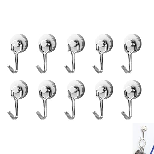 Image of 10 Pcs Magnetic Hooks, Swivel Swing Neodymium Magnet Hooks,15.43LBS/7KG Swing Magnetic Hook for Kitchen, Fridge, Office, Garage, Wall, Key, Bag, Tool Holder, No Drilling, Space-Saving (Silver)
