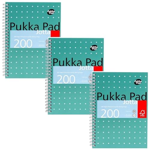 Image of Pukka Pad, A5 Metallic Jotta Book 3-Pack for Home, School, and Office – 15 x 21cm – Wirebound Notebook with 8mm Lines and 80GSM Paper – Features Perforated Edges - 200 Pages, Green
