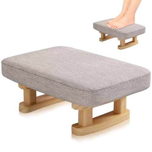 Image of Duscdesp Foot Stool,Ottoman Footstool with Stable Wooden Legs,Ottoman Footrest,Pouffe Footstool with Removable Padded Seat,Footstools for Living Room,Entryway,Bedroom,Office(Shallow Gray)