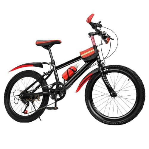 Image of LUNICASHA 20 Inch Kids Mountain Bike for Boys Girls 4.26 to 4.9 Feet Tall, 7-Speed Bike with Disc Brake and Mudguards, Height Adjustable Bicycle (Red)