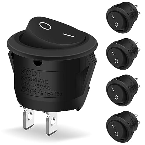 Image of 5 Pcs Black Round Rocker Switch, Hanibos ON/Off Mini Round Toggle Switch AC 6A/250V 10A/125V SPST 2 Pin Car Switches for Car, Boat, Homehold Application