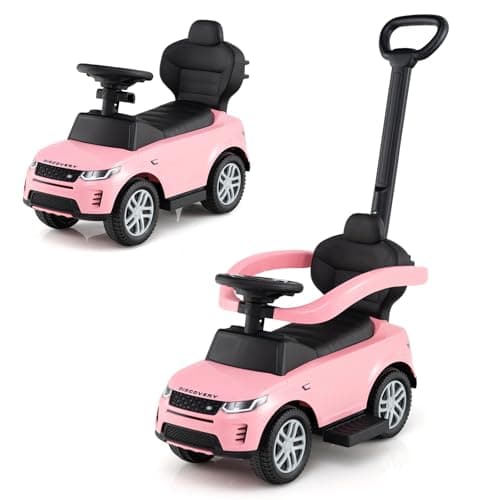 Image of COSTWAY 3 in 1 Ride on Push Car, Licensed Land Rover Discovery Toddler Sliding Car with Steering Wheel, Horn, Storage Compartment, Foot to Floor Slider for Boys Girls (Pink)