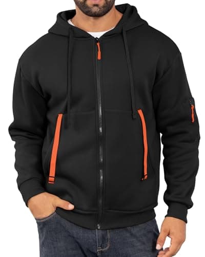 Image of LAOARA Mens Hoodies Zip Up Long Sleeve Fleece Sweatshirts Casual Hoodies With Kangaroo Pockets Black